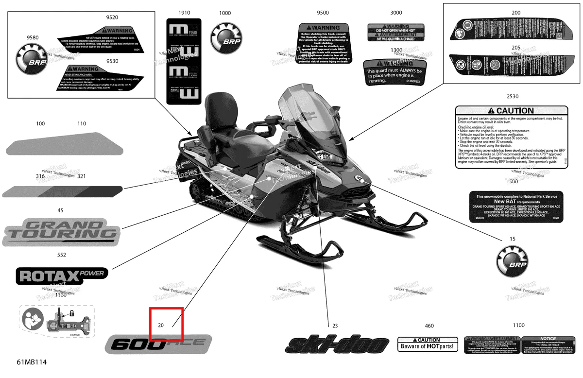 Деталь 516009796 на схеме узла 2022 Ski-Doo GRAND TOURING 600 ACE - SPORT Body - Decals