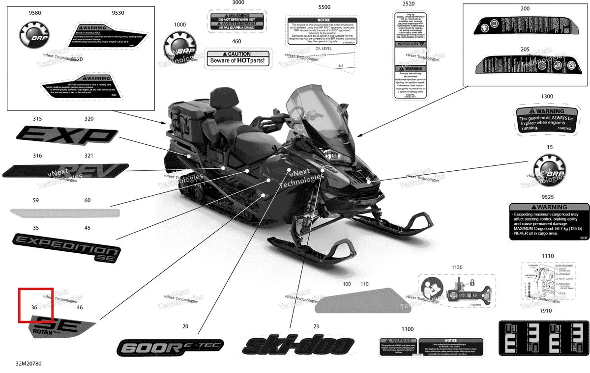 Деталь 516009798 на схеме узла 2020 Ski-Doo EXPEDITION LE/SE 600R E-TEC Body - Decals - Se