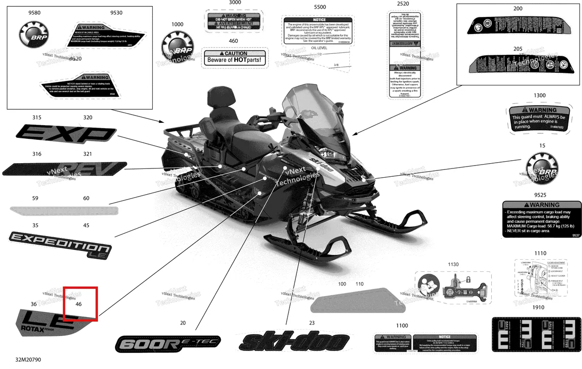 Деталь 516009801 на схеме узла 2020 Ski-Doo EXPEDITION LE/SE 600R E-TEC Body - Decals - Le