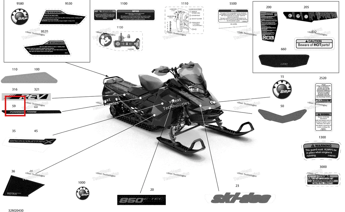 Деталь 516009813 на схеме узла 2020 Ski-Doo BACKCOUNTRY 850 E-TEC - X Body - Decals - X