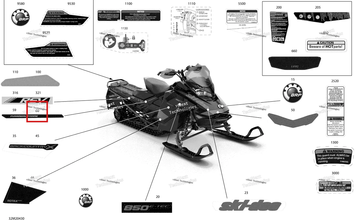 Деталь 516009814 на схеме узла 2020 Ski-Doo BACKCOUNTRY 850 E-TEC - X Body - Decals - X