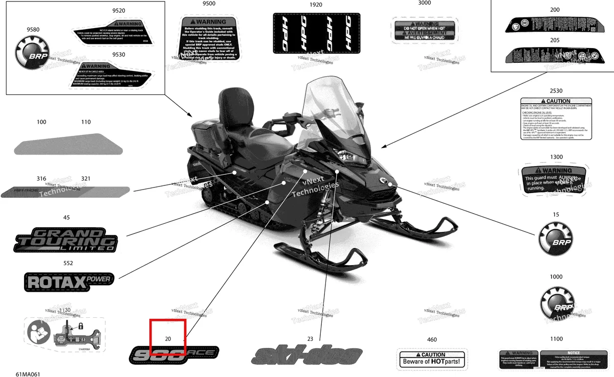 Деталь 516009841 на схеме узла 2021 Ski-Doo GRAND TOURING 900 ACE Body - Decals - Limited