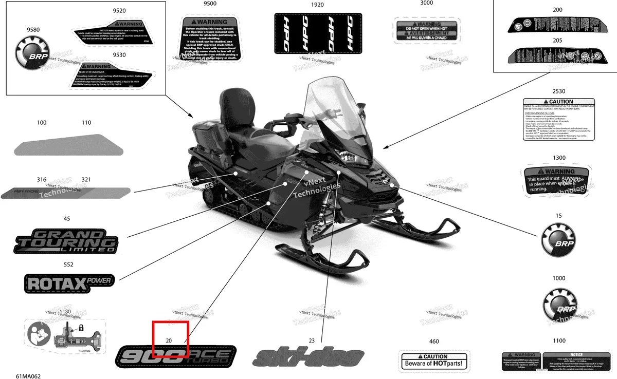 Деталь 516009842 на схеме узла 2021 Ski-Doo GRAND TOURING 900 ACE Turbo Body - Decals