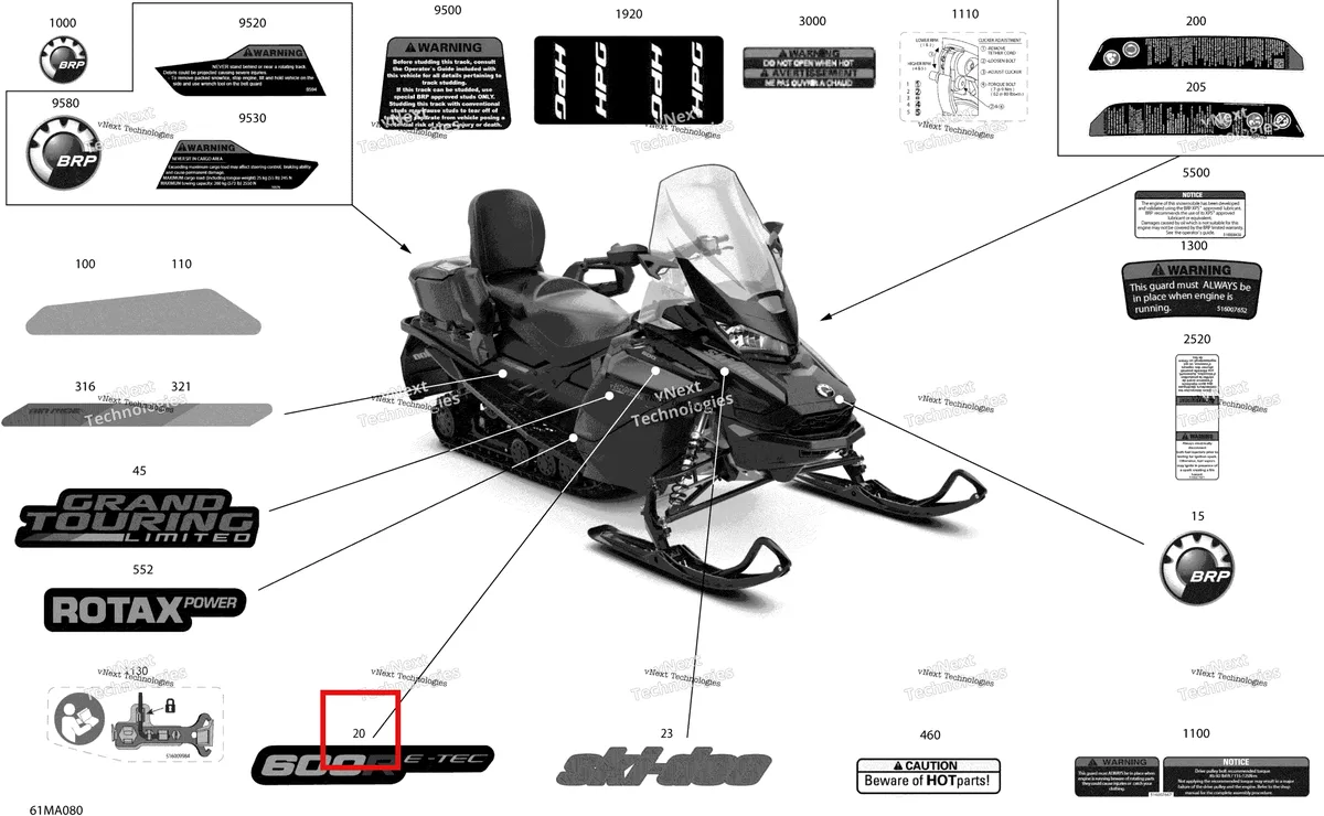Деталь 516009844 на схеме узла 2021 Ski-Doo GRAND TOURING 600R E-TEC Body - Decals