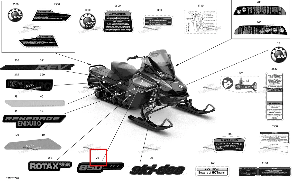 Деталь 516009846 на схеме узла 2020 Ski-Doo RENEGADE 850 E-TEC - Enduro Body - Decals - Enduro