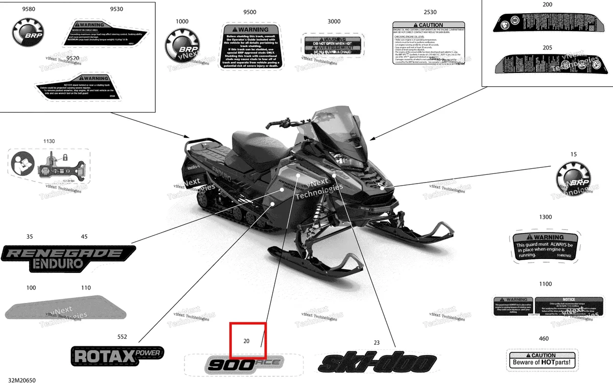 Деталь 516009847 на схеме узла 2020 Ski-Doo RENEGADE 900 ACE Body - Decals - Enduro