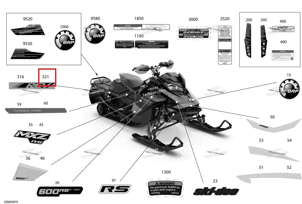 Деталь 516009863 на схеме узла 2020 Ski-Doo MXZ 600RS Body - Decals - Racing