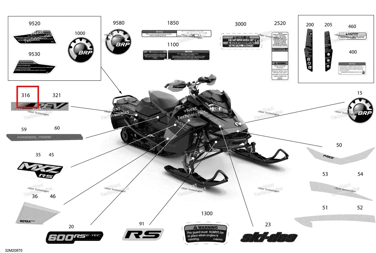 Деталь 516009864 на схеме узла 2020 Ski-Doo MXZ 600RS Body - Decals - Racing