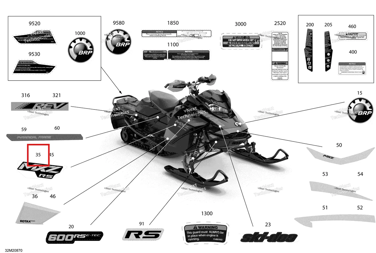 Деталь 516009866 на схеме узла 2020 Ski-Doo MXZ 600RS Body - Decals - Racing