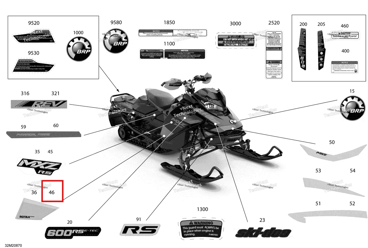 Деталь 516009867 на схеме узла 2020 Ski-Doo MXZ 600RS Body - Decals - Racing