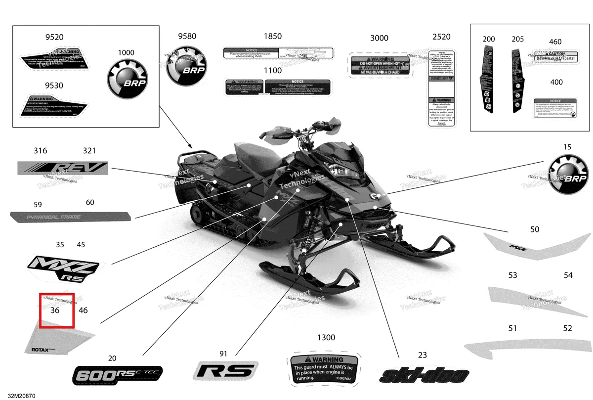Деталь 516009868 на схеме узла 2020 Ski-Doo MXZ 600RS Body - Decals - Racing