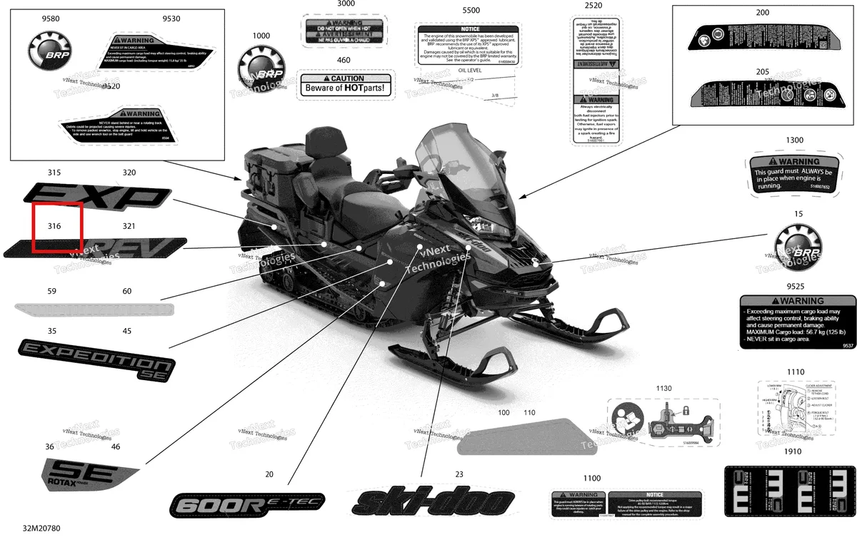 Деталь 516009900 на схеме узла 2020 Ski-Doo EXPEDITION LE/SE 600R E-TEC Body - Decals - Se