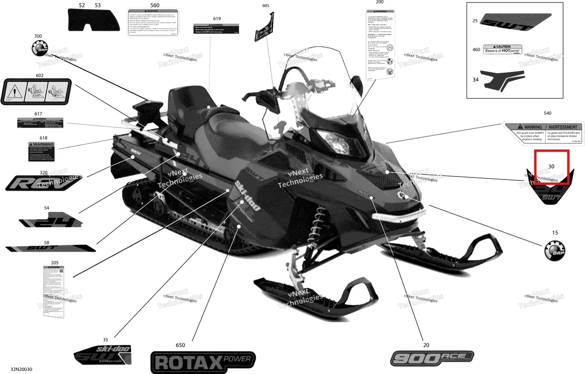 Деталь 516009902 на схеме узла 2020 Ski-Doo EXPEDITION SWT 900 ACE Body - Decals