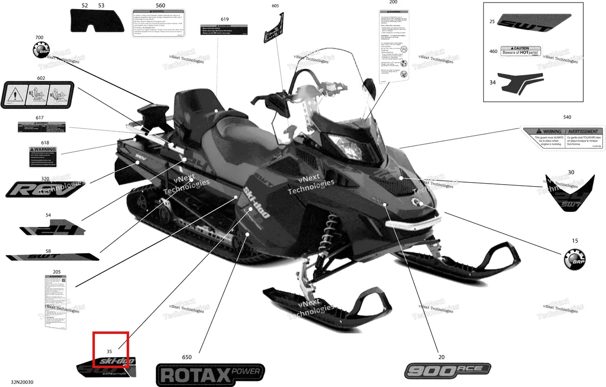 Деталь 516009903 на схеме узла 2020 Ski-Doo EXPEDITION SWT 900 ACE Body - Decals