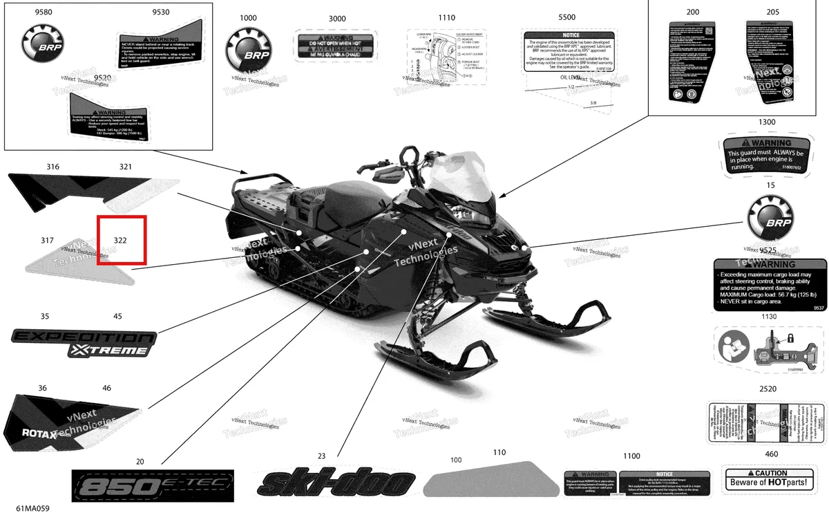 Деталь 516009949 на схеме узла 2021 Ski-Doo EXPEDITION XTREME 850 E-TEC Body - Decals