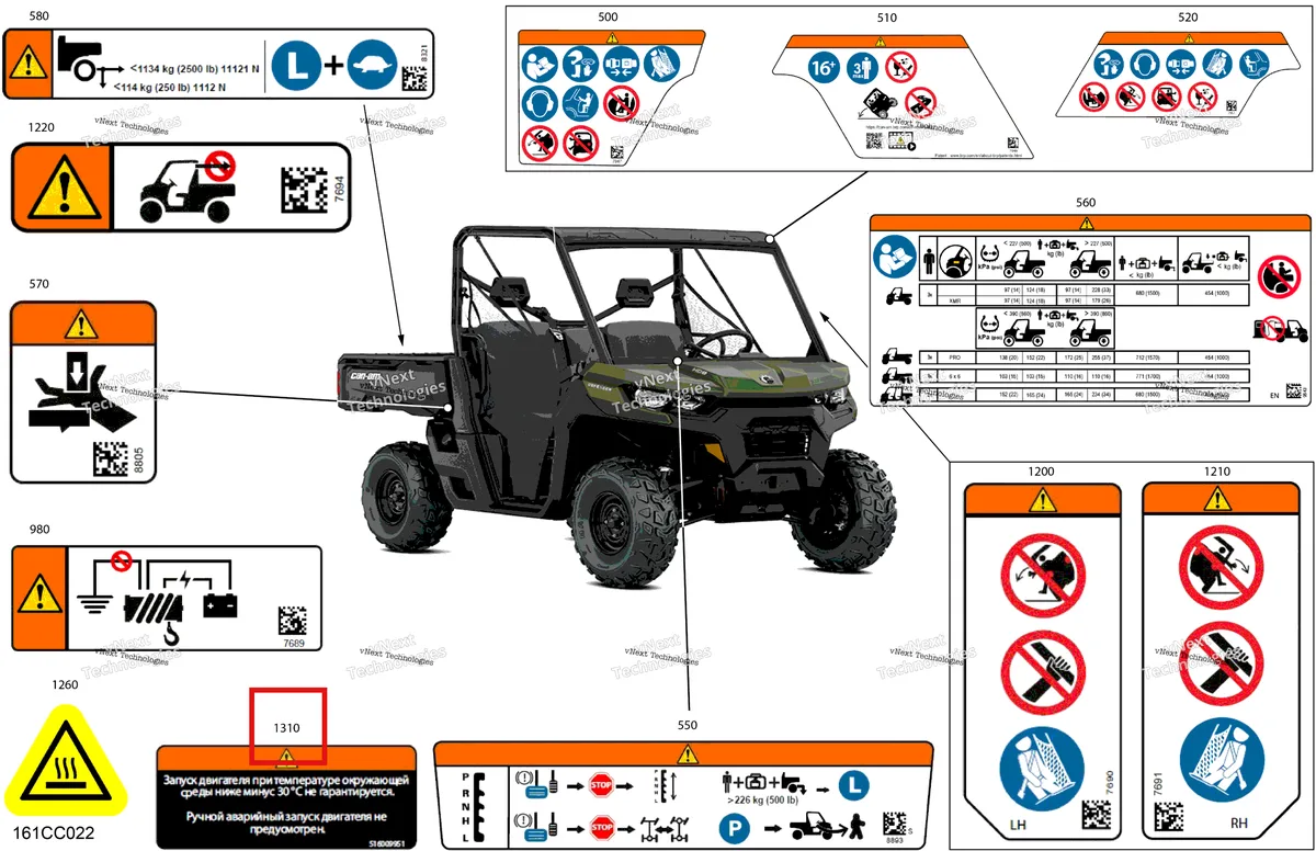 Деталь 516009951 на схеме узла 2023 Can-Am Traxter HD9 - DPS - CE Body - Warning Decals