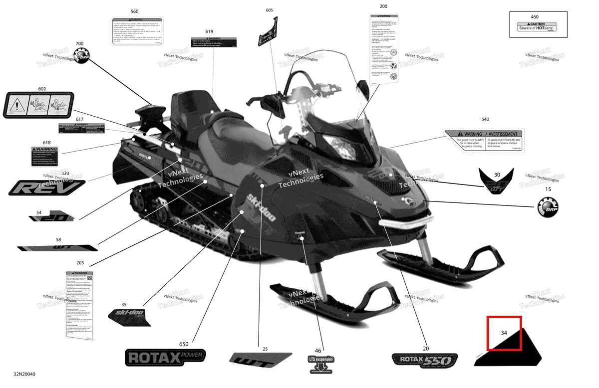 Деталь 516009957 на схеме узла 2020 Ski-Doo SKANDIC WT 550F Body - Decals