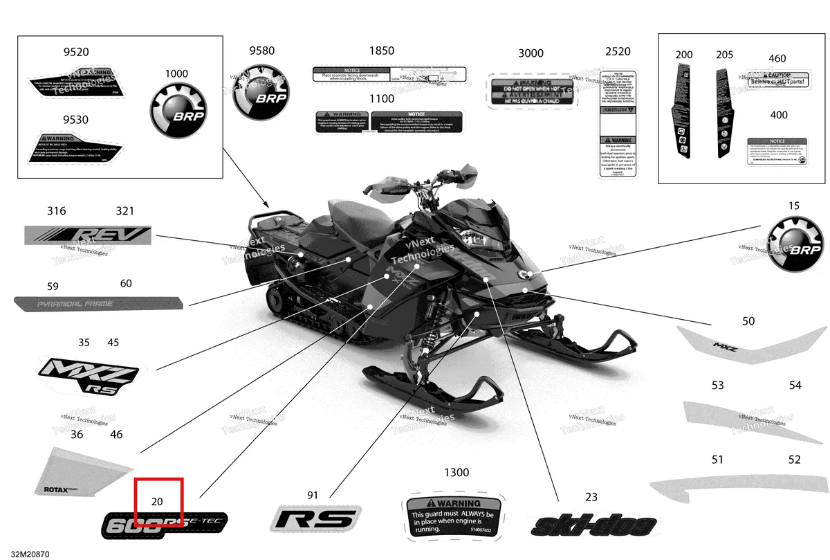 Деталь 516009958 на схеме узла 2020 Ski-Doo MXZ 600RS Body - Decals - Racing