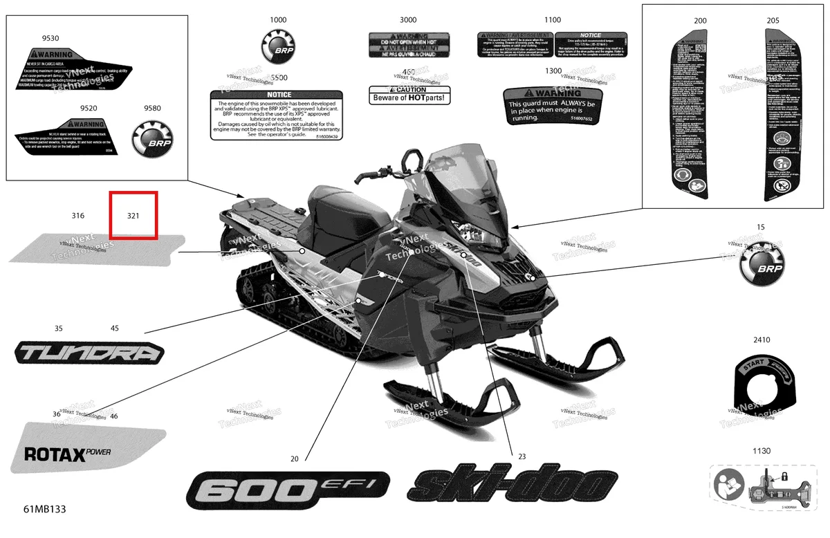 Деталь 516009964 на схеме узла 2022 Ski-Doo TUNDRA 600 EFI - SPORT Body - Decals