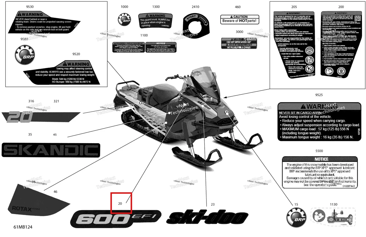 Деталь 516009970 на схеме узла 2022 Ski-Doo SKANDIC SPORT 600 EFI Body - Decals