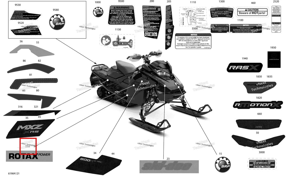 Деталь 516009992 на схеме узла 2021 Ski-Doo MXZ 600R E-TEC - XRS Body - Decals