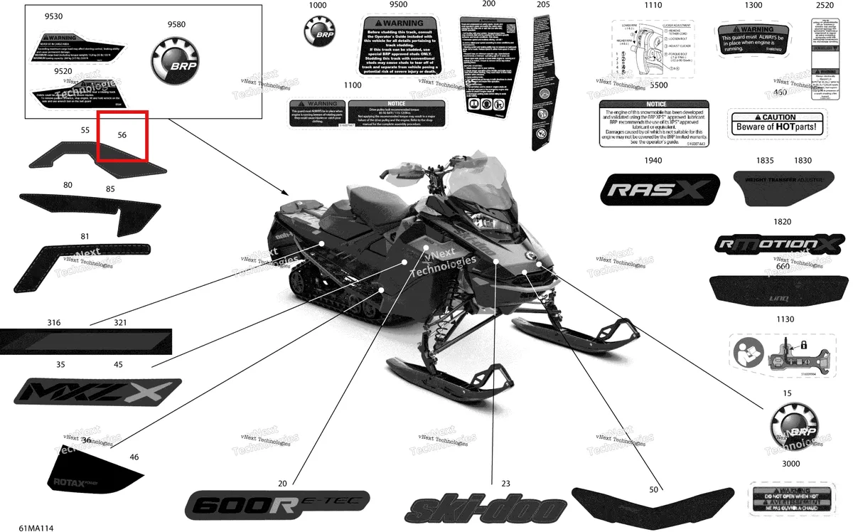 Деталь 516009994 на схеме узла 2021 Ski-Doo MXZ 600R E-TEC - X Body - Decals
