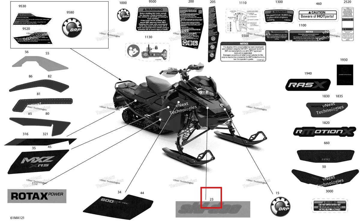 Деталь 516009999 на схеме узла 2021 Ski-Doo MXZ 600R E-TEC - XRS Body - Decals