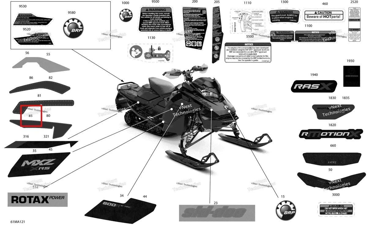 Деталь 516010000 на схеме узла 2021 Ski-Doo MXZ 600R E-TEC - XRS Body - Decals