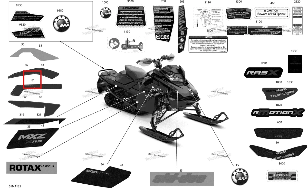 Деталь 516010002 на схеме узла 2021 Ski-Doo MXZ 600R E-TEC - XRS Body - Decals