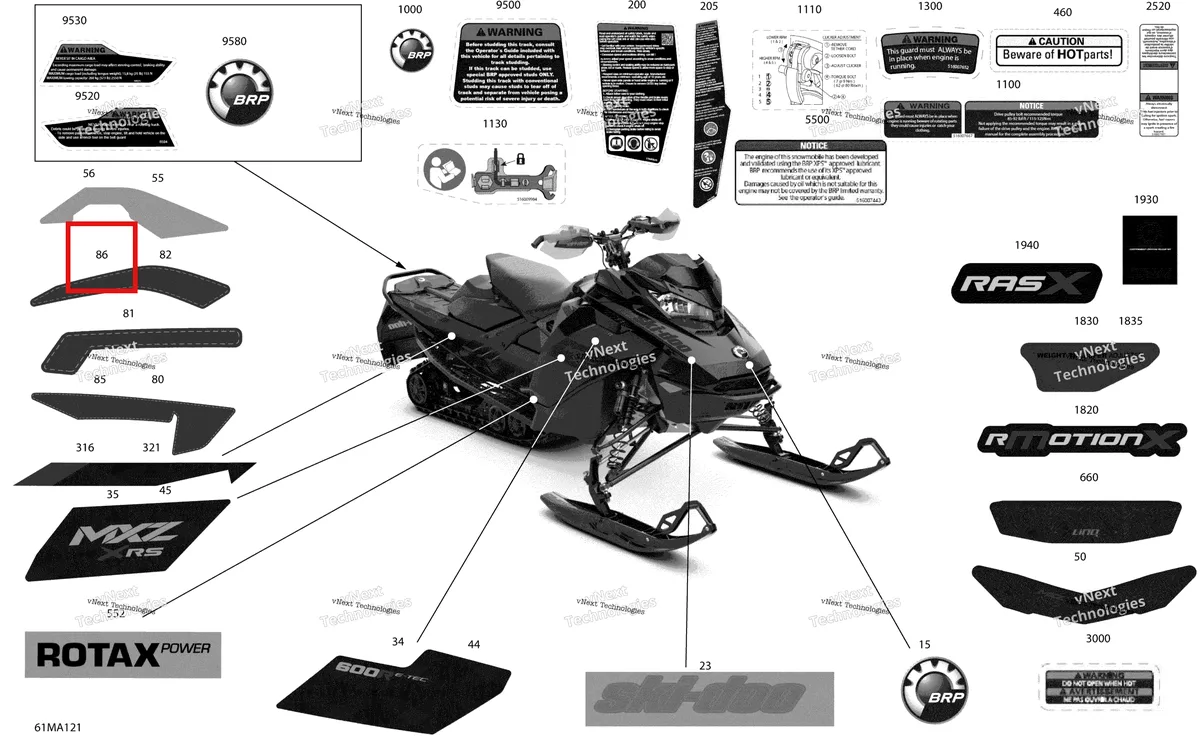 Деталь 516010003 на схеме узла 2021 Ski-Doo MXZ 600R E-TEC - XRS Body - Decals