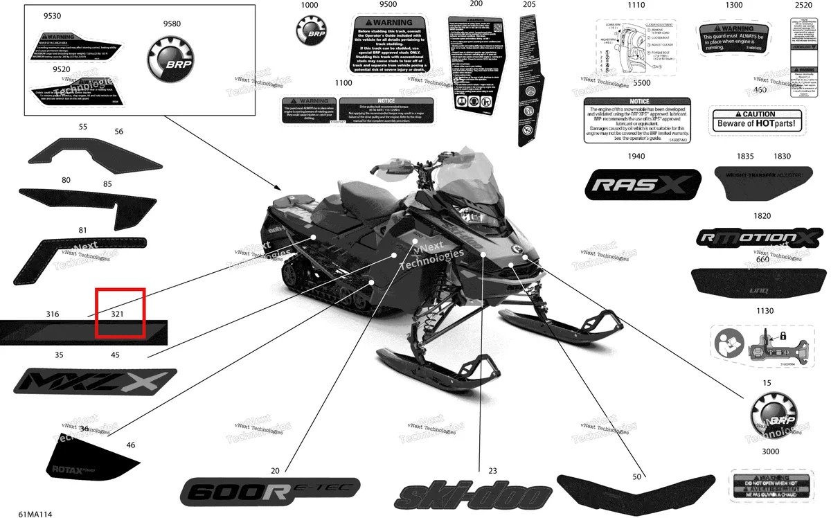 Деталь 516010015 на схеме узла 2021 Ski-Doo MXZ 600R E-TEC - X Body - Decals
