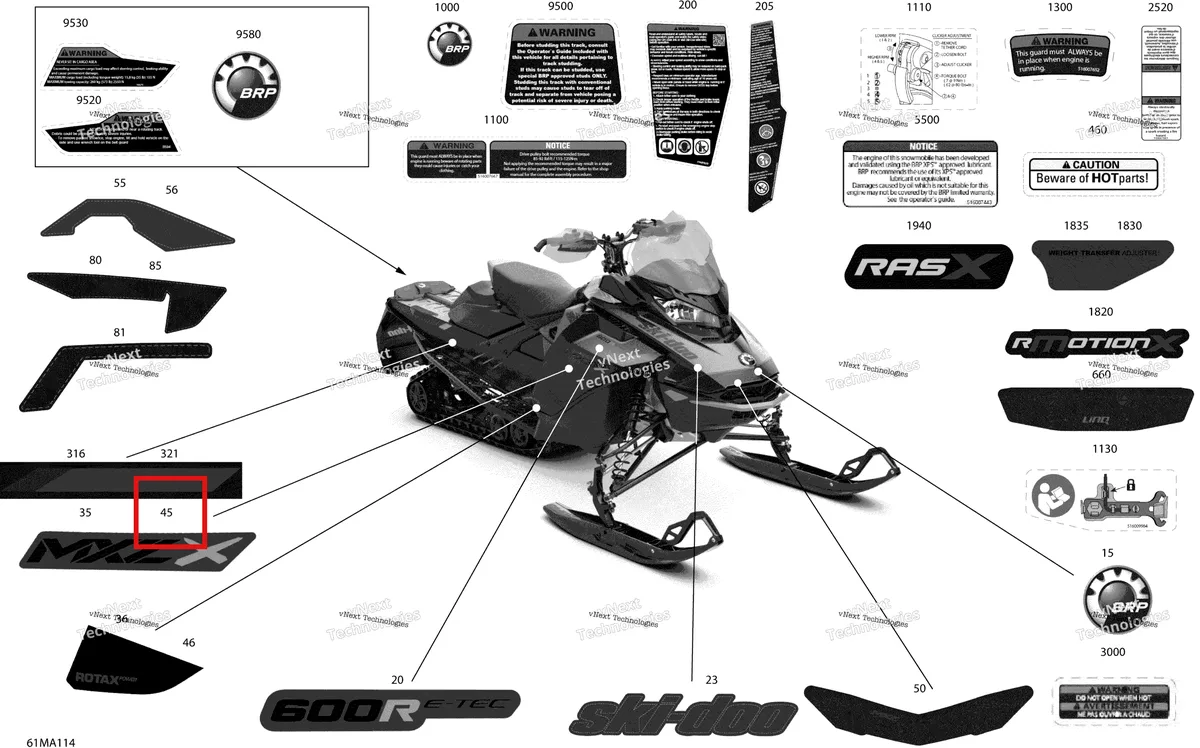 Деталь 516010017 на схеме узла 2021 Ski-Doo MXZ 600R E-TEC - X Body - Decals