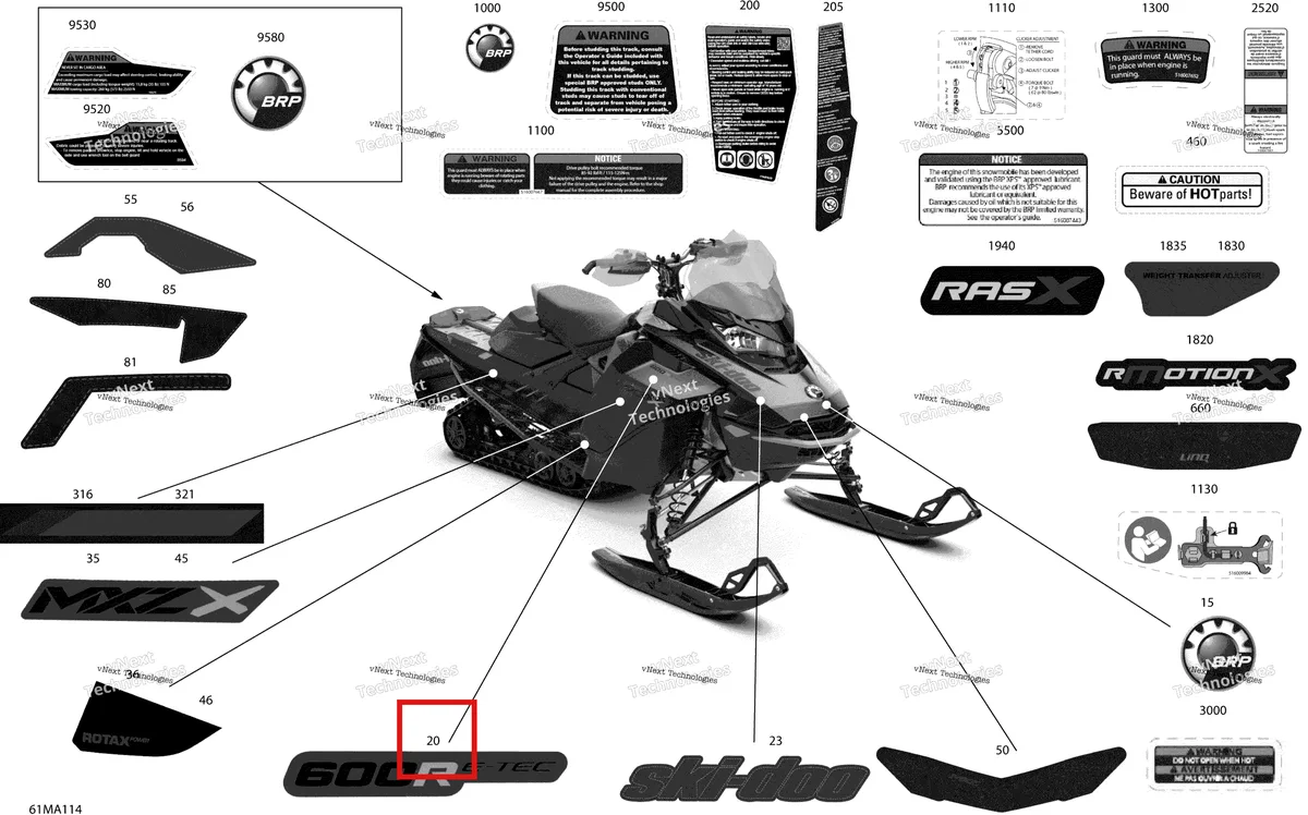 Деталь 516010024 на схеме узла 2021 Ski-Doo MXZ 600R E-TEC - X Body - Decals