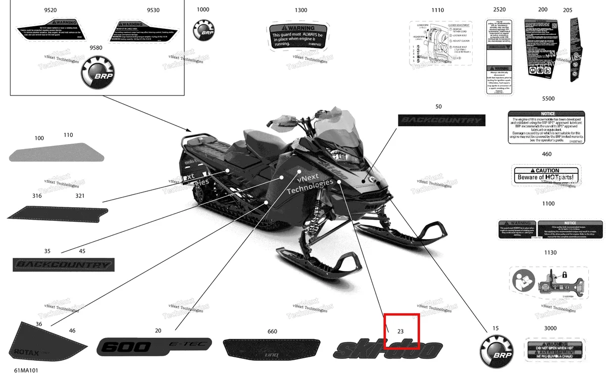 Деталь 516010026 на схеме узла 2021 Ski-Doo BACKCOUNTRY 600R E-TEC - STD Body - Decals