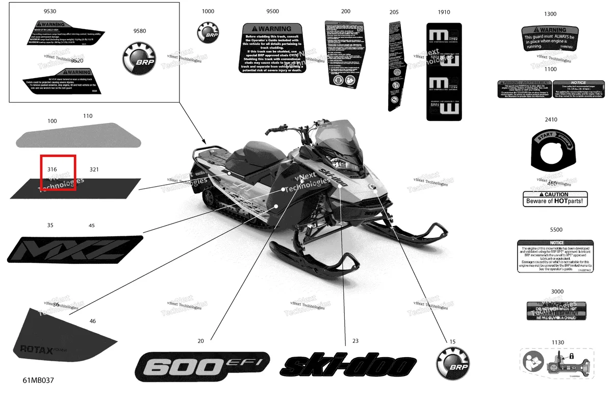 Деталь 516010035 на схеме узла 2022 Ski-Doo MXZ 600 EFI - SPORT Body - Decals