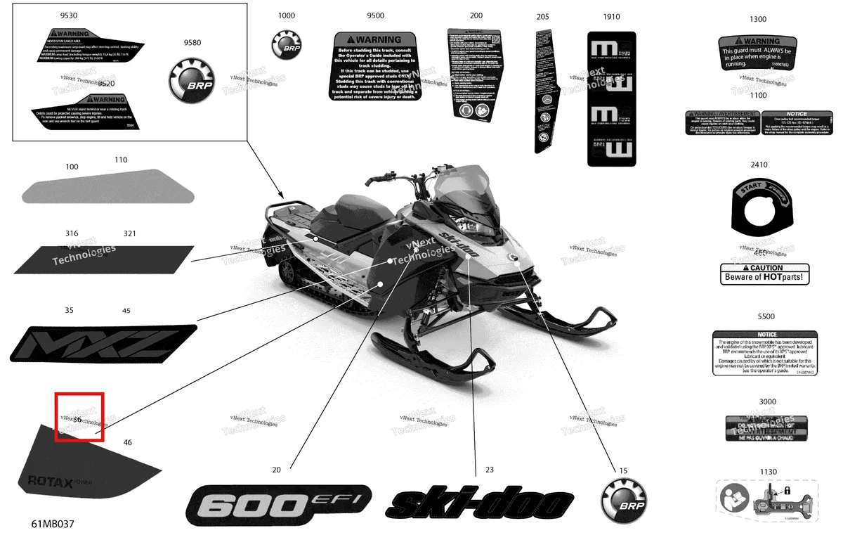 Деталь 516010054 на схеме узла 2022 Ski-Doo MXZ 600 EFI - SPORT Body - Decals