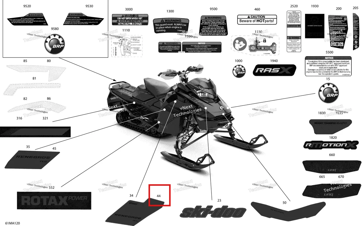 Деталь 516010062 на схеме узла 2021 Ski-Doo RENEGADE 850 E-TEC - XRS Body - Decals