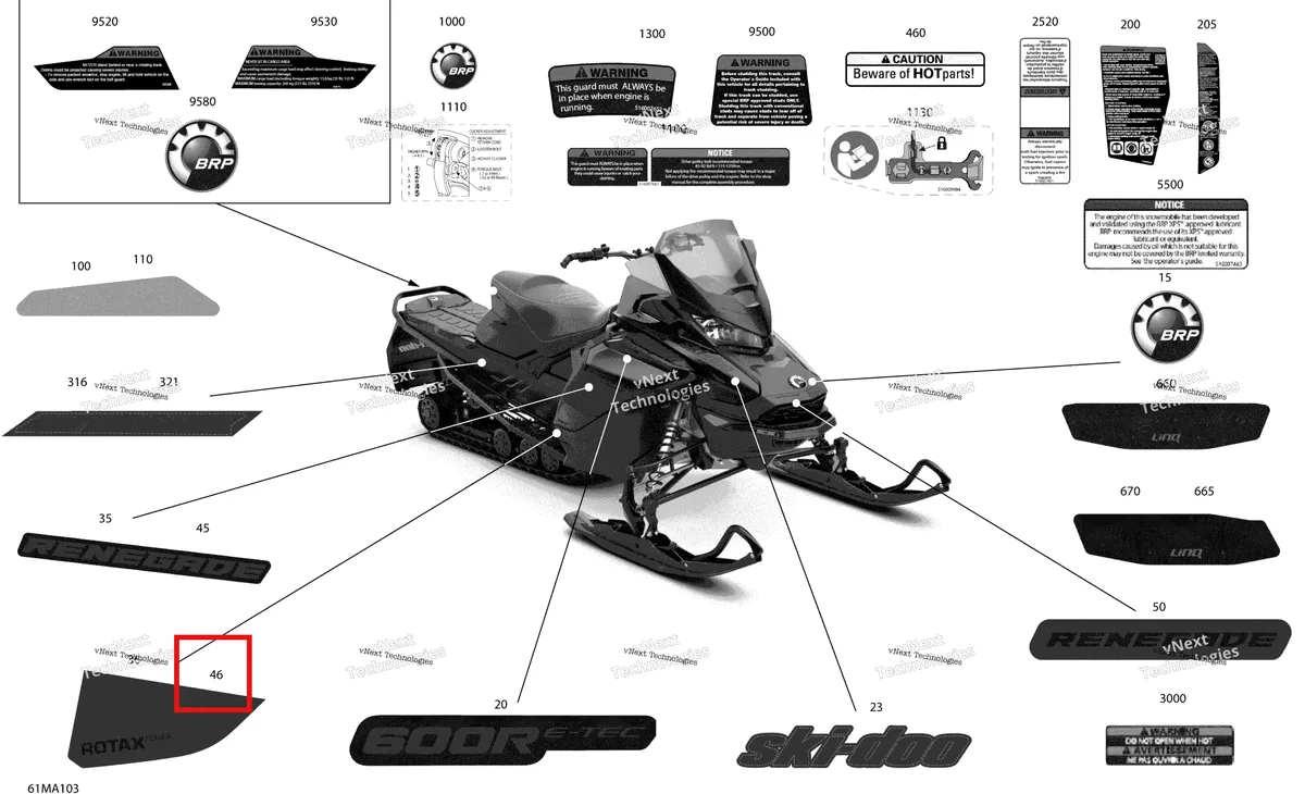 Деталь 516010082 на схеме узла 2021 Ski-Doo RENEGADE 600R E-TEC - Adrenaline X Body - Decals - Adrenaline