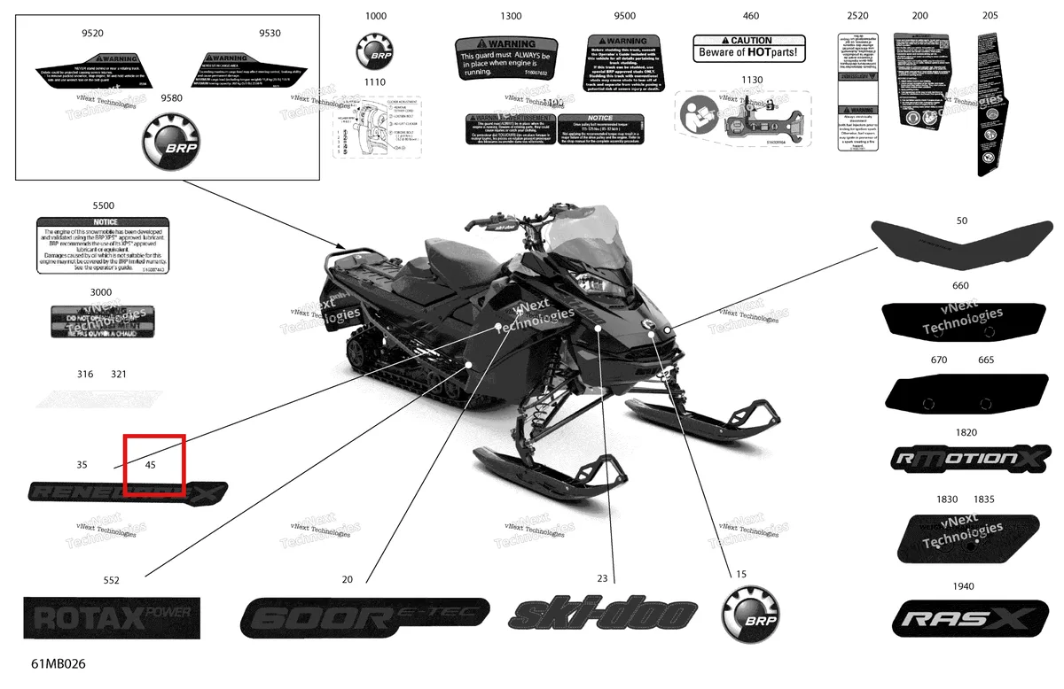 Деталь 516010088 на схеме узла 2022 Ski-Doo RENEGADE 600R E-TEC - X Body - Decals