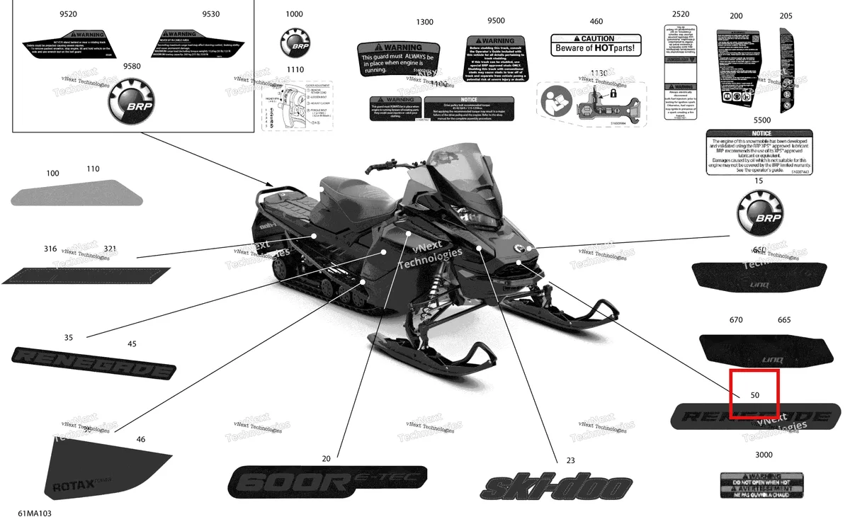 Деталь 516010100 на схеме узла 2021 Ski-Doo RENEGADE 600R E-TEC - Adrenaline X Body - Decals - Adrenaline