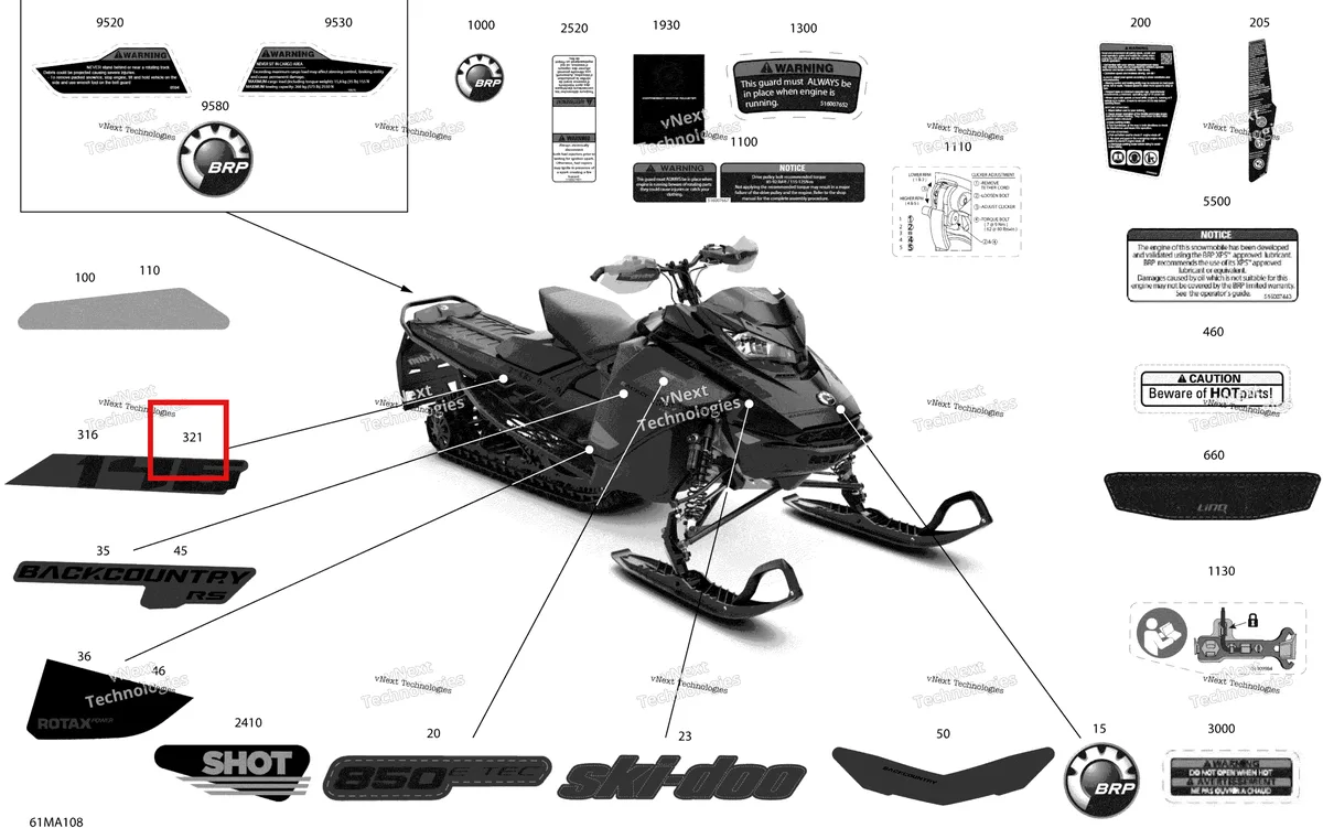 Деталь 516010108 на схеме узла 2021 Ski-Doo BACKCOUNTRY 850 E-TEC - XRS Body - Decals