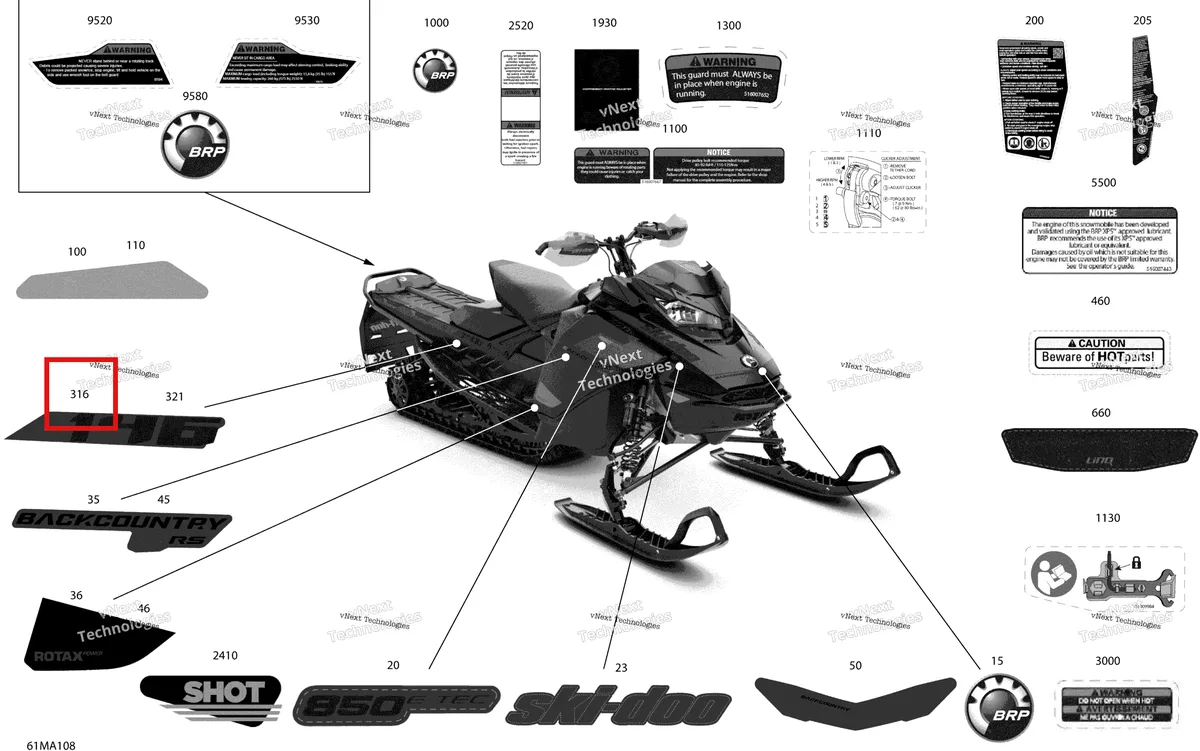 Деталь 516010109 на схеме узла 2021 Ski-Doo BACKCOUNTRY 850 E-TEC - XRS Body - Decals