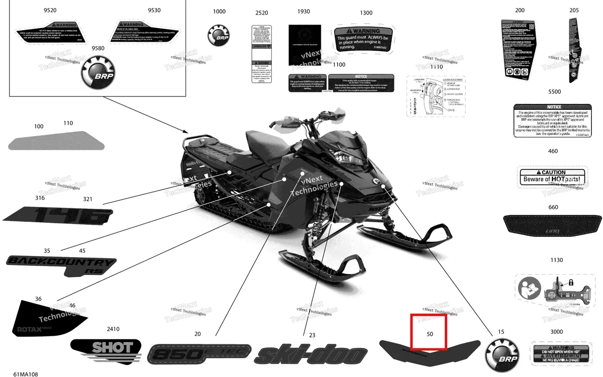 Деталь 516010114 на схеме узла 2021 Ski-Doo BACKCOUNTRY 850 E-TEC - XRS Body - Decals