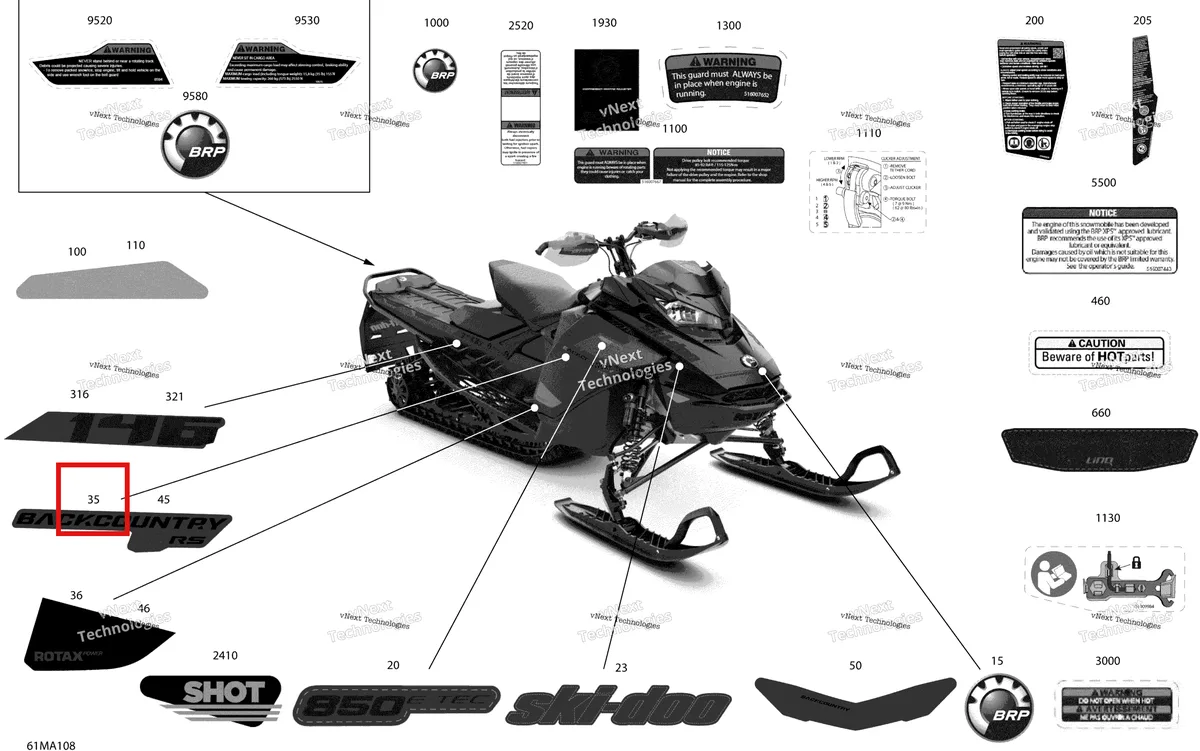Деталь 516010121 на схеме узла 2021 Ski-Doo BACKCOUNTRY 850 E-TEC - XRS Body - Decals