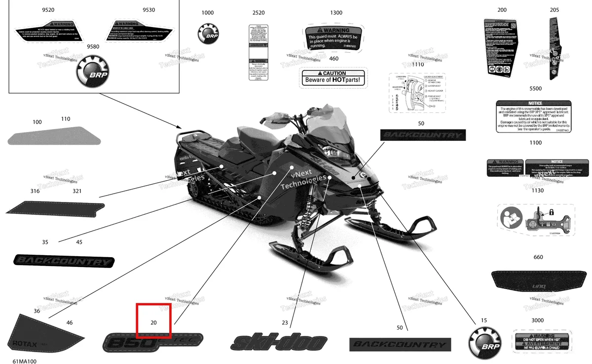 Деталь 516010148 на схеме узла 2021 Ski-Doo BACKCOUNTRY 850 E-TEC - STD Body - Decals
