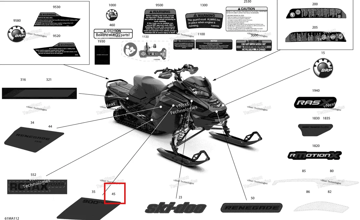Деталь 516010195 на схеме узла 2021 Ski-Doo RENEGADE 900 ACE Turbo - XRS Body - Decals