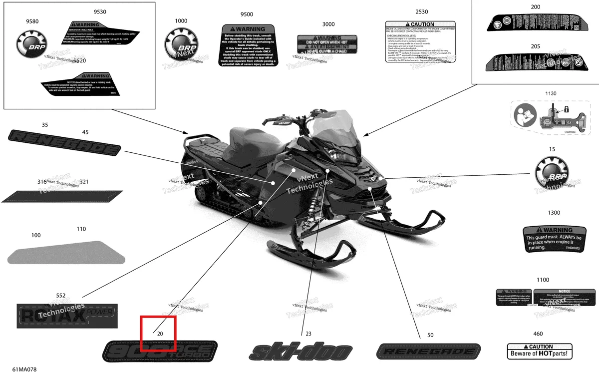 Деталь 516010197 на схеме узла 2021 Ski-Doo RENEGADE 900 ACE Turbo - Adrenaline Body - Decals