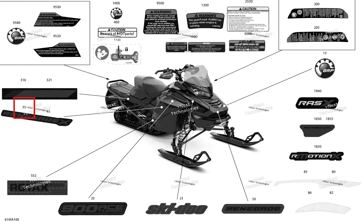 Деталь 516010203 на схеме узла 2021 Ski-Doo RENEGADE 900 ACE Turbo - X Body - Decals