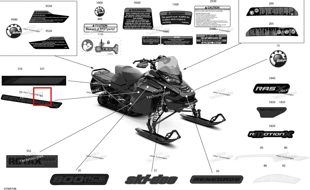Деталь 516010209 на схеме узла 2021 Ski-Doo RENEGADE 900 ACE Turbo - X Body - Decals