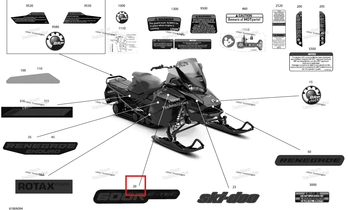 Деталь 516010218 на схеме узла 2021 Ski-Doo RENEGADE 600R E-TEC - Enduro Body - Decals